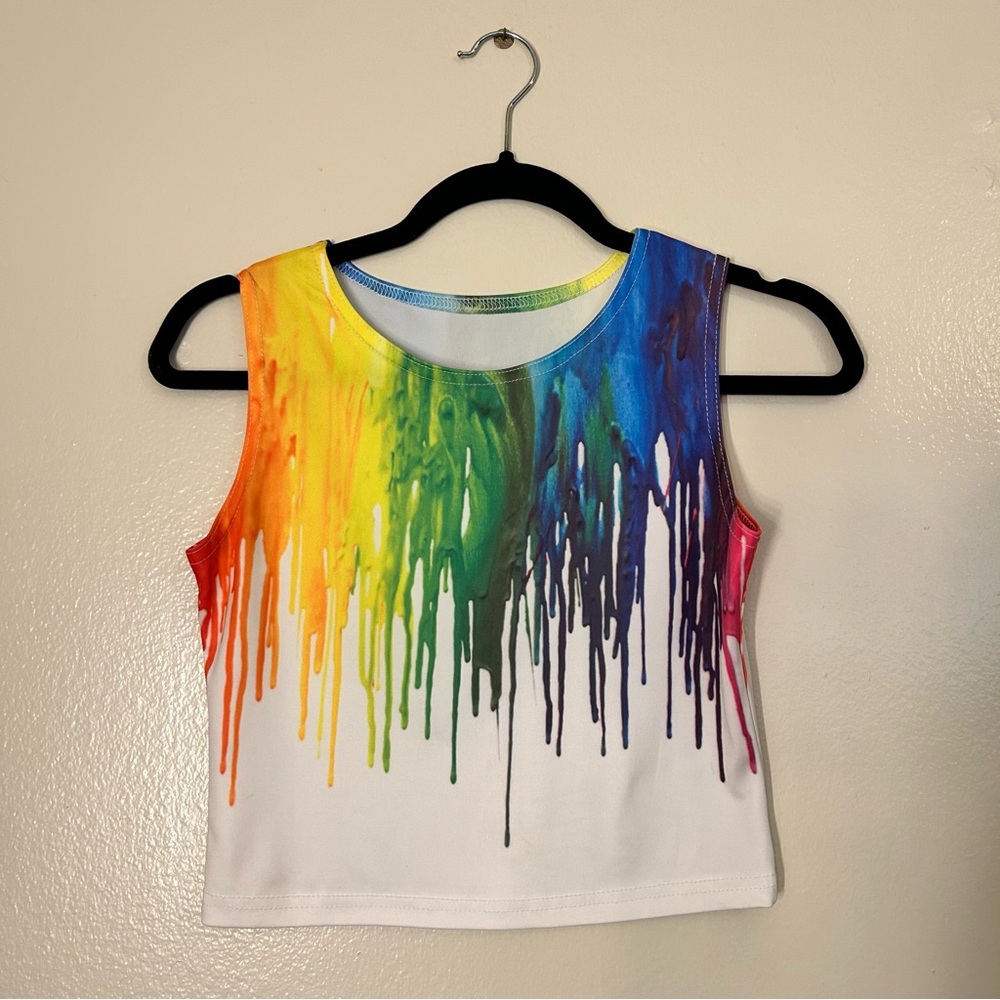 Rainbow drip cropped Pride tech tee